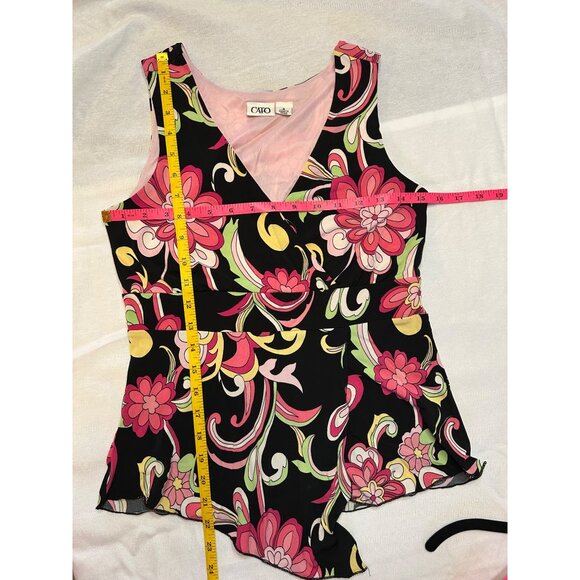 Cato Y2K Size S Hippie Boho Groovy Psychedelic Floral Asymmetrical Wrap Top - Picture 9 of 9